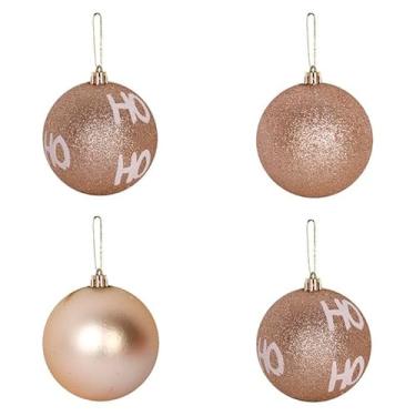 Imagem de Bolas de Natal Decorativas, Vermelho ou Champanhe, 8cm, com Texto HoHoHo, Glitter e Acabamento Brilhante, 4 Unidades (Champanhe)