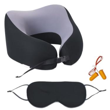 Imagem de O Conjunto De Almofada De PescoçO Inclui Espuma ViscoeláStica, Fibras Refrescantes, MáScara Para Os Olhos E Protetores Auriculares(Preto)
