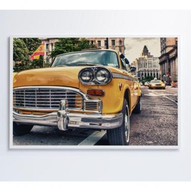 Imagem de Quadro Táxi Carros Clássicos 60x40 Cm Tecido Canvas