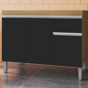 Imagem de Balcao Para Pia Sem Tampo 118 Cm Tatiane Amendoa Preto Reajl Moveis Amendoa Preto