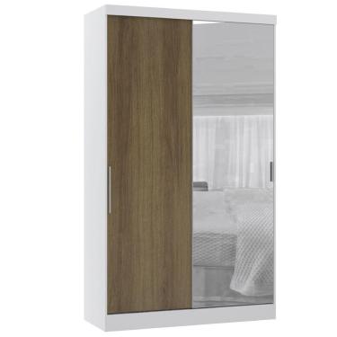 Imagem de Guarda Roupa Modulado 134,50cm 2 Portas De Correr Com Espelho Alpes Branco Pf Com Avelã Pf