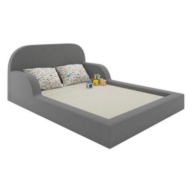 Imagem de Cama Infantil Casal Montessoriana Com Colchão De Espuma Bege Segurança