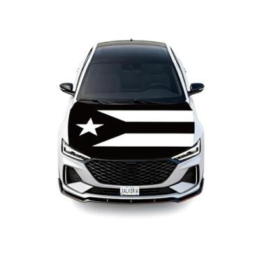 Imagem de Xalvoria Capa de capô de carro com bandeira preta e branca de Porto Rico – 12 cm x 14 cm, elastano de poliéster durável, elástico, cores vibrantes, ajuste universal, acessórios patrióticos para carros
