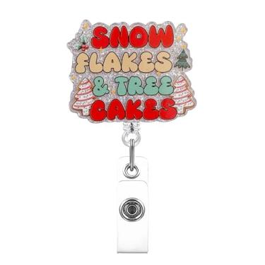 Imagem de Carretel de crachá retrátil de Natal acrílico rotativo de 360° com design de árvore de Natal, flocos de neve e bolos de árvores, porta-crachás de identificação para enfermeiras, professores