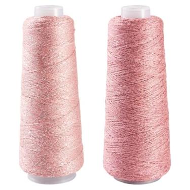 Imagem de FASHEWELRY 2 rolos de linha de costura rosa 328 jardas para máquina de costura de algodão com glitter, fios acolchoados, carretéis de linha de algodão de 1 mm para máquina de bordar faça você mesmo