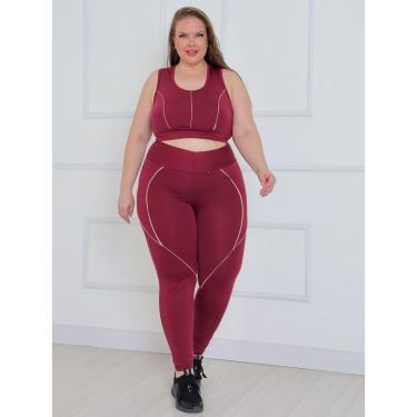 Imagem de Conjunto Fitness Feminino Plus Size Vinho G1 48-50 Top e Legging com Bolso-Feminino