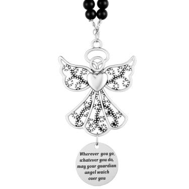 Imagem de Pingente de carro de anjo da guarda para espelho retrovisor, enfeites de pendurar asas de anjo, presente de aniversário para novos motoristas, homens, mulheres e família, estrutura de aço inoxidável e