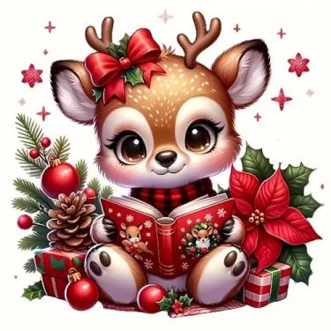 Imagem de BOHADIY Kits de arte de diamante de veado de Natal para adultos iniciantes, kits de pintura de diamante de Natal para adultos, 5D faça você mesmo, livro completo de brocas, diamantes artesanais para