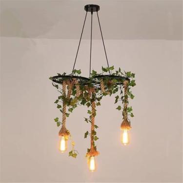 Imagem de Luminária pendente estilo pastoral americano retrô com corda de cânhamo para restaurante, bar, cafeteria, loja de chá com leite, loja de roupas, decoração com plantas (D 3 lâmpadas)