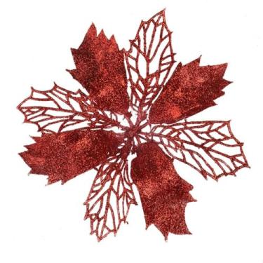 Imagem de Enfeite de árvore de Natal, vazado, criativo, multicolorido, artificial, flores vazadas, elegante, árvore de Natal romântica (P, vermelha)