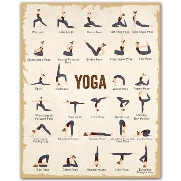 Imagem de Tabela de pose de ioga vintage - pôsteres de ioga para academia em casa - pôster de poses de ioga - arte de parede motivacional para treino - arte de fitness - decoração de parede inspiradora para