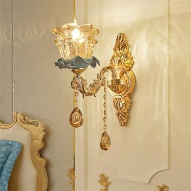 Imagem de Luminária de parede contemporânea de cristal para interiores, estilo europeu, luxuosa, com LED, ideal para decoração de sala de estar, quarto, escritório, quarto modelo, hotel, casa de campo