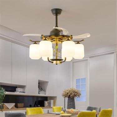 Imagem de Ventilador de teto LED moderno e discreto, luxuoso para sala de estar, restaurante, quarto, escritório, casa de campo ou hotel, com controle remoto (J 6 lâmpadas, 1 unidade)