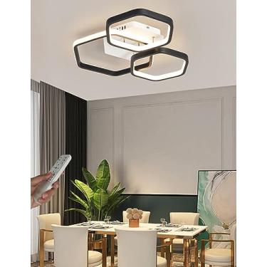 Imagem de Luminária de teto LED moderna e regulável, em alumínio, com controle remoto, ideal para sala de estar, hall de entrada, quarto e mesa de jantar (3 lâmpadas de 52W, preta).