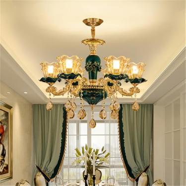 Imagem de Lustre de cristal de luxo europeu com LED, estilo americano, para sala de estar, restaurante, quarto, casa de campo, hotel, loja de roupas, salão de beleza, café (6 lâmpadas)