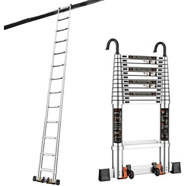 Imagem de OKUOKA Escada telescópica durável 100% liga de alumínio, escada telescópica profissional dobrável para trabalho ao ar livre para pessoas resistentes, capacidade de 150 kg (tamanho: