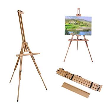 Imagem de Cavalete de madeira grande de madeira estilo francês para esboço de campo e estúdio, cavalete de madeira de faia de alta qualidade ajustável para tripé de madeira para pintura portátil de mesa