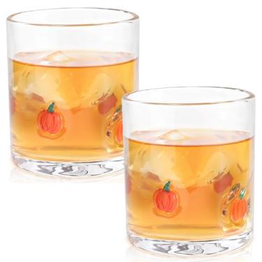 Imagem de MAIMORE 2 peças de copos de suco de ícone de Halloween, taça de vinho sem haste de abóbora de 400 ml, copo de suco fofo, ideal para decoração de festa de Halloween, presentes adoráveis para amigos