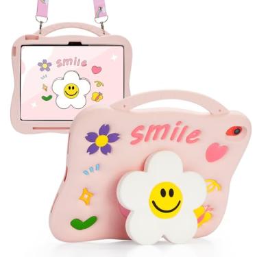 Imagem de Beszeith Capa infantil para iPad A16 11ª geração 11 polegadas 2025, 10ª geração 11 polegadas 2022, linda capa de silicone com suporte retrátil de girassol, alça de ombro ajustável e porta-lápis - rosa