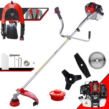 Imagem de Aparador de Grama Completo Toyama RT52L À Gasolina 2 Tempos 52cc 10.000rpm 2HP de Potência Roçadeira Com Kit 3 Lâminas de Corte e Cabeçote de Nylon