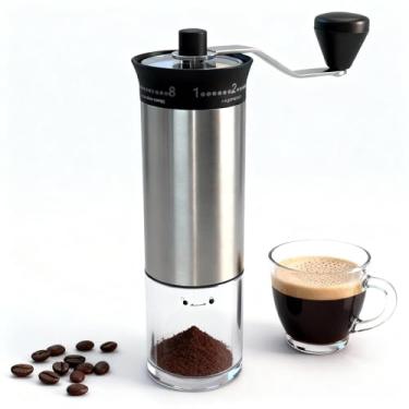 Imagem de Mini moedor de café manual, 8 configurações ajustáveis, capacidade de 30 g, moedor de rebarba cônico portátil para derramar, expresso, viagens, acampamento