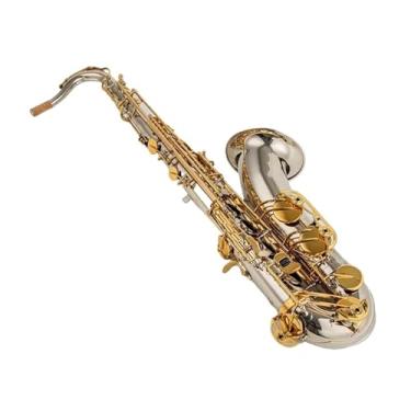 Imagem de Instrumento de saxofone banhado a prata chave de saxofone tenor bb instrumento musical profissional com acessórios de capa fácil de tocar (A)