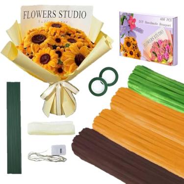 Imagem de LOLEDE Agente de limpeza de cachimbos de flores artesanais, 400 peças de materiais artesanais de pelúcia, 3 cores de agentes de limpeza de cachimbos, kit de fabricação de fios de flores faça você