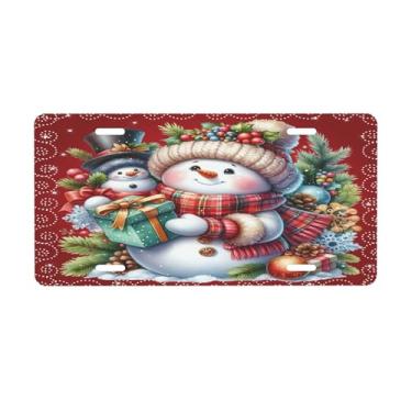 Imagem de Placa de carro de boneco de neve vermelha de Natal para placas dianteiras de carro alumínio metal adequado para placa de porta de caminhão, bar, café, acessórios automotivos para homens e mulheres 15