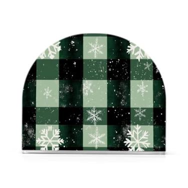 Imagem de Blueangle Porta-guardanapos xadrez preto de flocos de neve, suportes de guardanapo verticais à prova de vento para cozinha, decoração de Halloween para casa, dispensador de papel acrílico para jantar