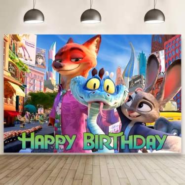 Imagem de Pano de fundo de decoração de parede para decorações de aniversário Zootopia 2, faixa Zootopia para suprimentos de festa infantil (1,5 x 0,9 m)