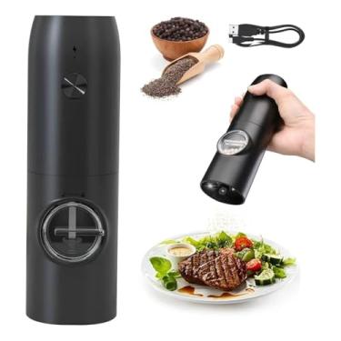 Imagem de Moedor Elétrico de Sal e Pimenta Recarregável com Núcleo de Cerâmica, Luz LED, Moagem Ajustável, Silencioso, Portátil com Base USB-C – Ideal para Cozinha, Churrasco e Presentes