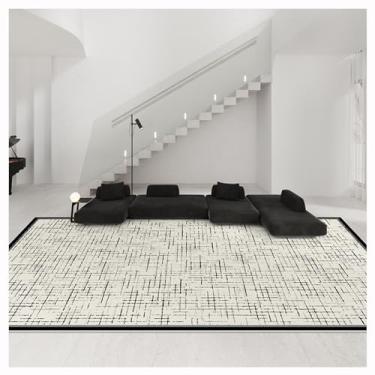 Imagem de SPXMQSS Tapete de sala de estar, tapetes para quarto, ultramacios, para sala de estar, antiderrapante, não cai, lavável na máquina - preto/branco