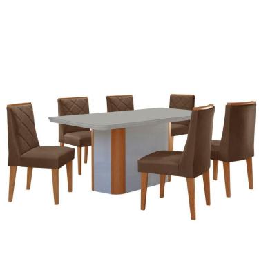 Imagem de Conjunto Mesa Jantar Isadora 180cm 6 Cadeiras Isadora Moderna Mobília Veludo Marrom Off White