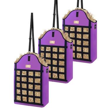 Imagem de Excoutsty Sacos de feno para cavalos, 4 pacotes de sacos de feno de alimentação lenta para cabras, ovelhas, burros, sacos de alimentação de feno Oxford reforçados 600D com design de redes de feno