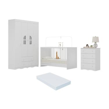 Imagem de Quarto De Bebê Completo Com Berço 3 Em 1 Com Colchão Incluso Liz Multimóveis MP4571 Branco