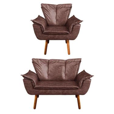 Imagem de Kit 1 Namoradeira e 1 Poltrona Opala Corano Marrom - Drossi