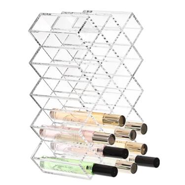 Imagem de ELLDOO Organizador de perfume Rollerball, suporte de armazenamento de perfume de acrílico transparente 23 espaços, suporte empilhável de maquiagem para batom, suporte de armazenamento de brilho labial