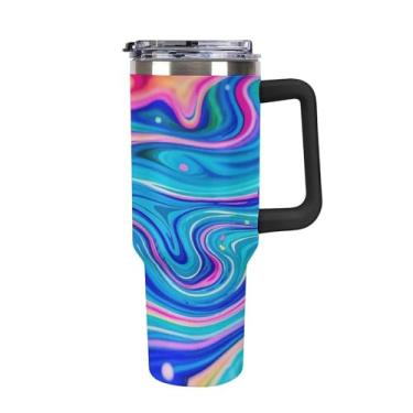 Imagem de Copo Stanley para carro de grande capacidade de 1,134 g, roxo, fluido, arte, tinta, respingos, aço inoxidável, isolado a vácuo, copo de café selado para suporte de copo de carro e ao ar livre à prova