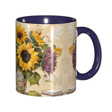 Imagem de Zeraoke Canecas de café criativas com estampa de flores de margarida e girassóis abelhas, personalizadas, presente para família, tamanho de 325 ml, unissex