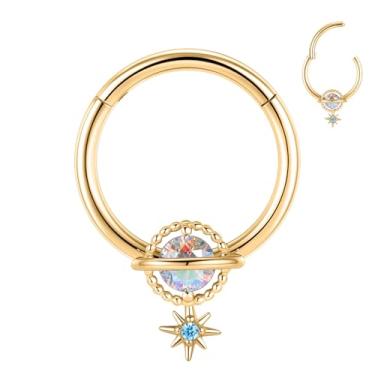 Imagem de GAGABODY Argola de septo 10 mm Daith piercing joias prata calibre 16 brincos ouro hélice brinco Daith brincos nariz aros aço cirúrgico galáxia estilo ABCZ 16G Clicker Hoop