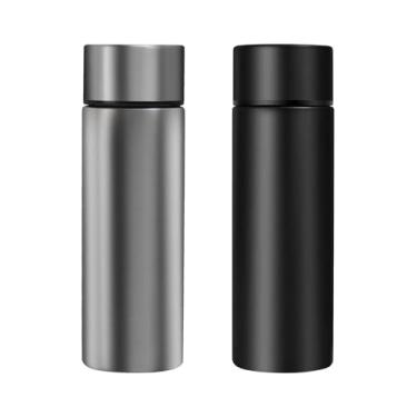 Imagem de Linda garrafa de água - Mini garrafa de aço inoxidável isolada de 142 g - Mantém fria por 12 horas, quente por 6 horas, perfeita para bolsa ou lancheira infantil (preto + prata)