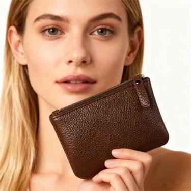 Imagem de Bolsa feminina com zíper de couro sintético macio, bolsa de troca clássica unissex, Marrom escuro, Retrô