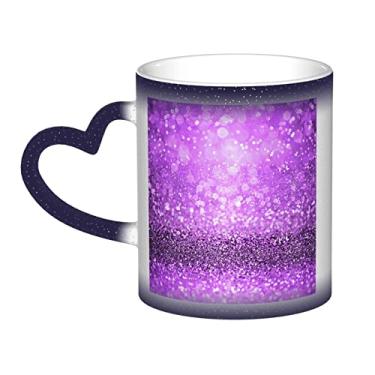 Imagem de Xícara de café divertida com glitter roxo cintilante, copo de cerâmica que muda de cor sensível ao calor 12 Oz, para café/chá/leite/cacau, para adolescente/aniversário/festival/presentes