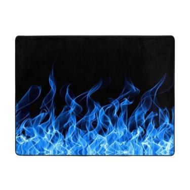 Imagem de ZERAOKE Tapete de área de chama azul 48 x 63 polegadas, lavável na máquina com suporte antiderrapante, tapetes macios para sala de estar, quarto, entrada, quarto de crianças, decoração de casa