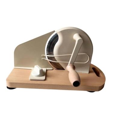 Imagem de Fenteer Fatiador de pão manual para pão de fermentação, corte uniforme, de madeira, manivela, máquina de cortar para padaria doméstica, Branco