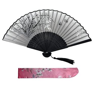 Imagem de Kibon Leques dobráveis, leques de mão, leques de bambu com borla para presentes de aniversário, dança, cosplay, casamento, festa, adereços, decoração