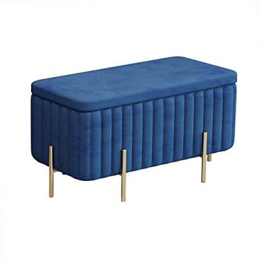 Imagem de FAMEOYA Luxuoso banco otomano de armazenamento de veludo com pés de metal, apoio para os pés otomano estofado contemporâneo, banco de armazenamento macio na extremidade da cama para quarto
