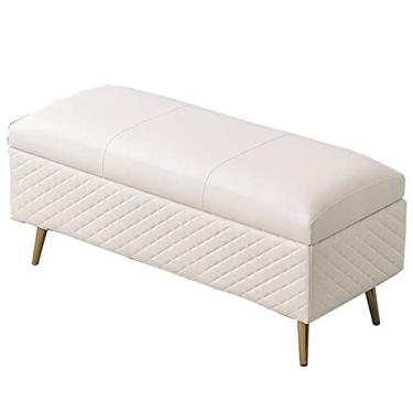 Imagem de FAMEOYA Banqueta para pés otomana banqueta de sofá retangular grande capacidade de armazenamento de couro PU almofada espessa para troca de sapatos domésticos banco de carga 150 kg pufe (tamanho: 110