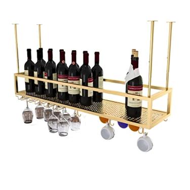 Imagem de APUM Prateleira de teto suspensa Suporte de vinho montado, suporte de garrafa de vinho de metal, suporte de copo de vinho suspenso, suporte de vinho, decoração de cozinha doméstica