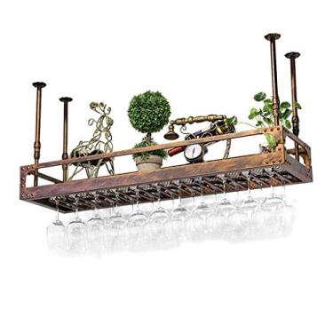 Imagem de APUM Prateleiras de vinho de teto, suporte de copo de vinho de altura ajustável, suporte de parede para garrafa de vinho, balcão de bar, suporte de cálice suspenso